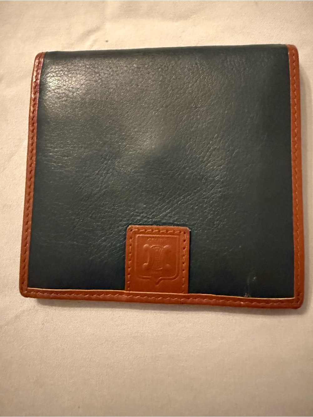 Celine Dark Green Leather Wallet with Tan Trim